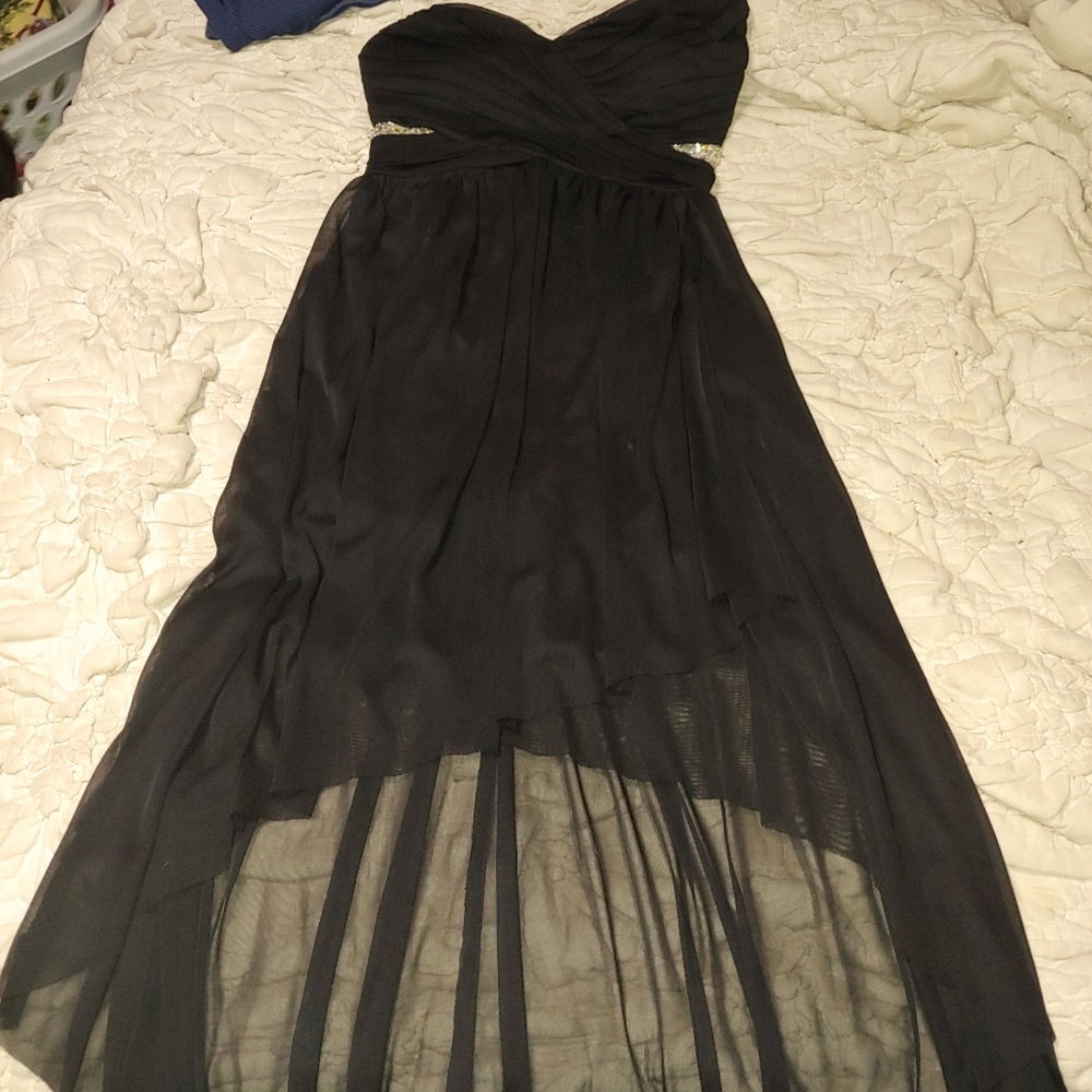 Sz Sm Strapless Waterfall-Back Formal Dress